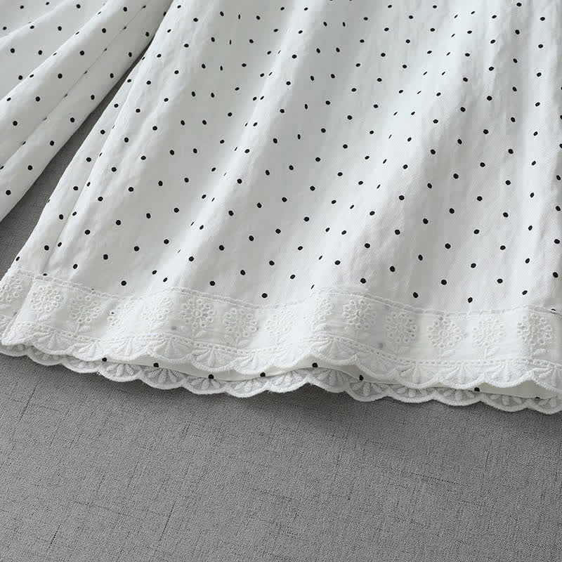 Buddha Stones Polka Dot Lace Patchwork Cotton Women's Wide Leg Capri Pants With Pockets