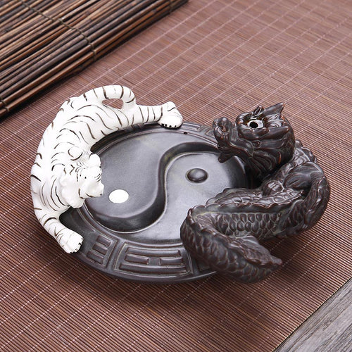 Buddha Stones Tiger Dragon Backflow Smoke Fountain Ceramic Yin Yang Blessing Incense Burner Decoration