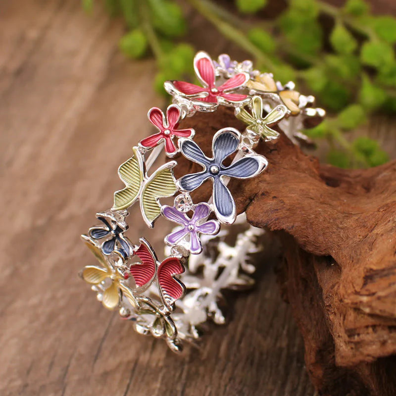 Buddha Stones Colorful Butterfly Flowers Love Alloy Elastic Bracelet Bangle