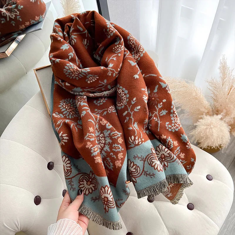 Buddha Stones Thickened Winter Paisley Flowers Vines Pattern Soft Scarf Shawl