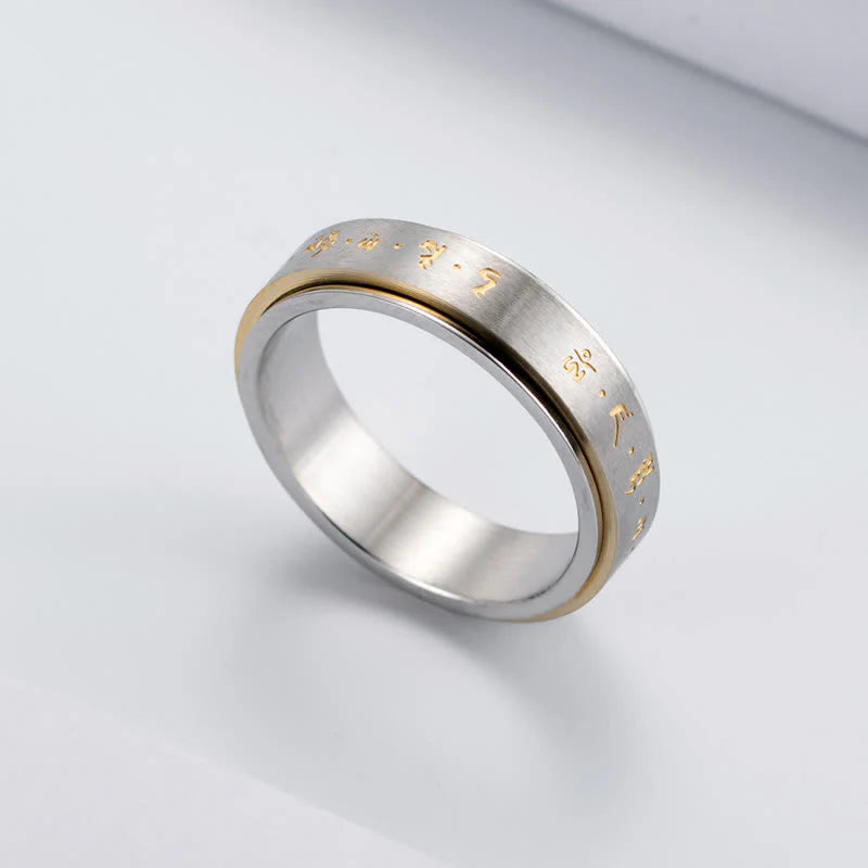 Buddha Stones Mantra Titanium Steel Balance Rotatable Ring