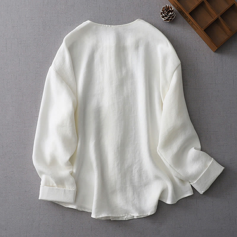 Buddha Stones Solid Color Button Long Sleeve Women's Shirt