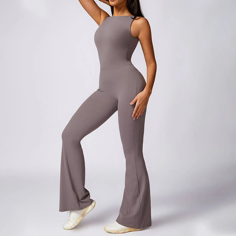 Buddha Stones Women Casual Sleeveless Jumpsuit Flare Pants Sports Fitness Yoga Bodysuit