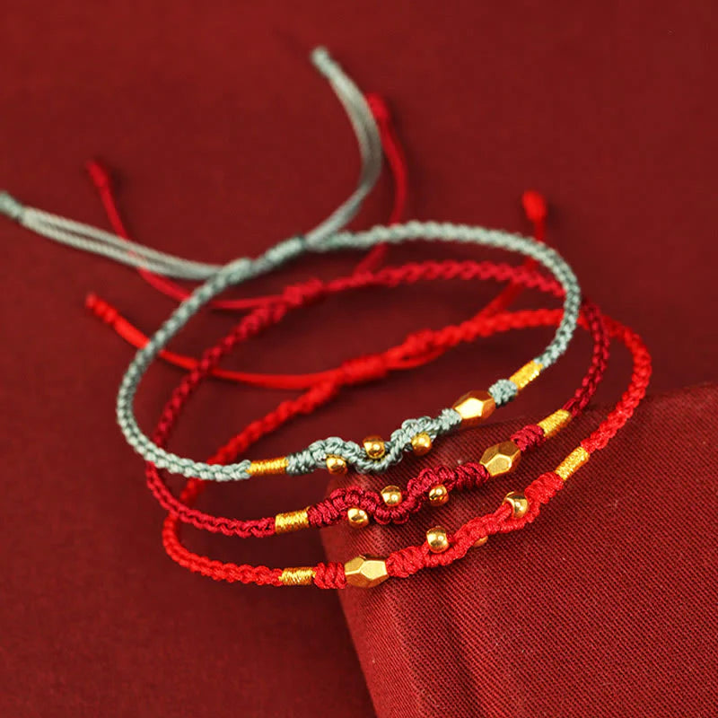 Buddha Stones 999 Gold Year of the Snake Mini Gold Bead Handmade Luck Protection Braided Bracelet