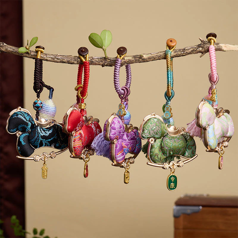Buddha Stones Multicolored Year Of The Horse Gourd Ingot Design Freedom Prosperity Key Chain