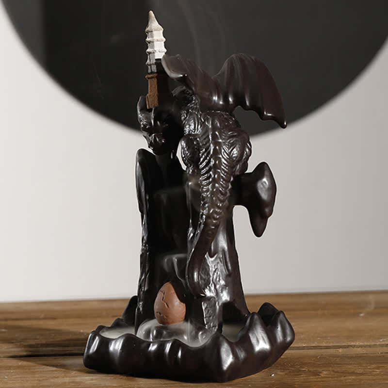 Buddha Stones Nordic Dragon Ceramic Backflow Smoke Fountain Meditation Healing Incense Burner Led Ball Decoration