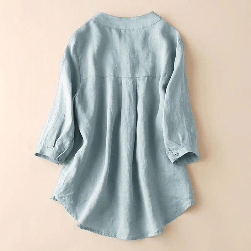 Buddha Stones Casual Women's V-neck Three Quarter Sleeve Design Plain Shirt