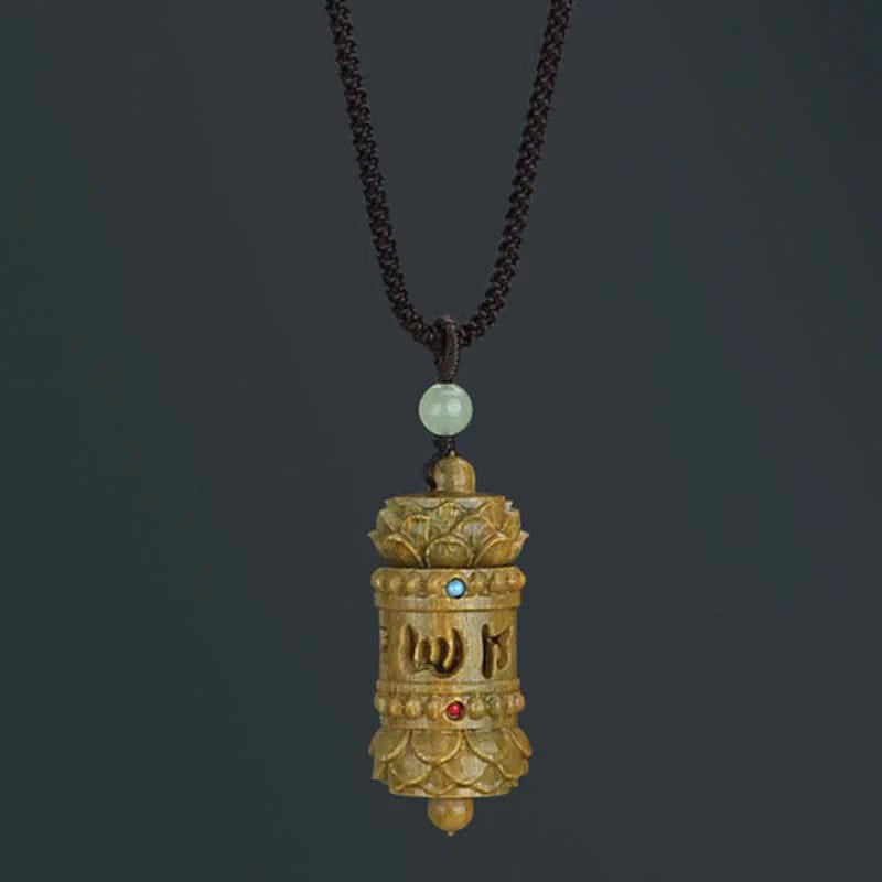 Buddha Stones Tibet Green Sandalwood Rosewood Om Mani Padme Hum Lotus Positive Soothing Necklace Pendant