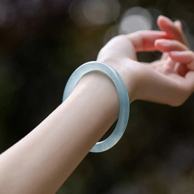 Buddha Stones Natural Aquamarine Serenity Bangle Bracelet (Extra 30% Off | USE CODE: FS30)