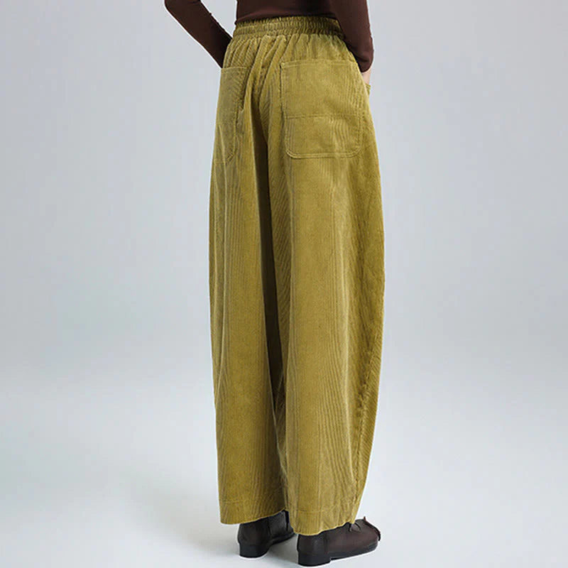 Buddha Stones Women's Fall Plain Ankle-Length Simple Design Corduroy Pants With Pockets