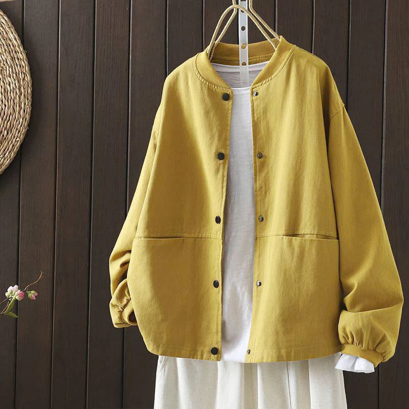 Buddha Stones Fall Button Down Women's Cotton Long Sleeve Outerwear Jacket With Pockets