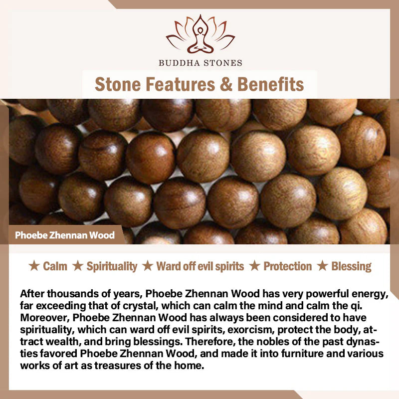 Buddha Stones Natural Phoebe Zhennan Wood Om Mani Padme Hum God Of Wealth Crystal Protection Bracelet (Extra 40% Off | USE CODE: FS40)
