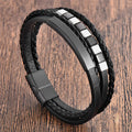 Buddha Stones Square Titanium Steel Leather Multi-layer Buckle Calm Bracelet