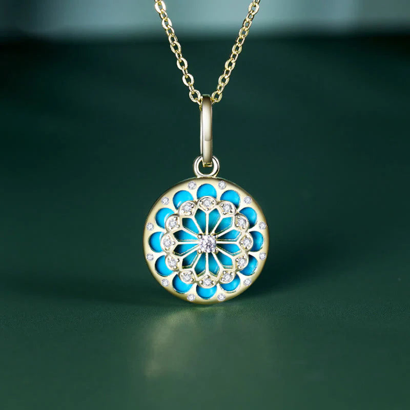 Buddha Stones 925 Sterling Silver Round Turquoise Zircon Protection Strength Necklace Pendant