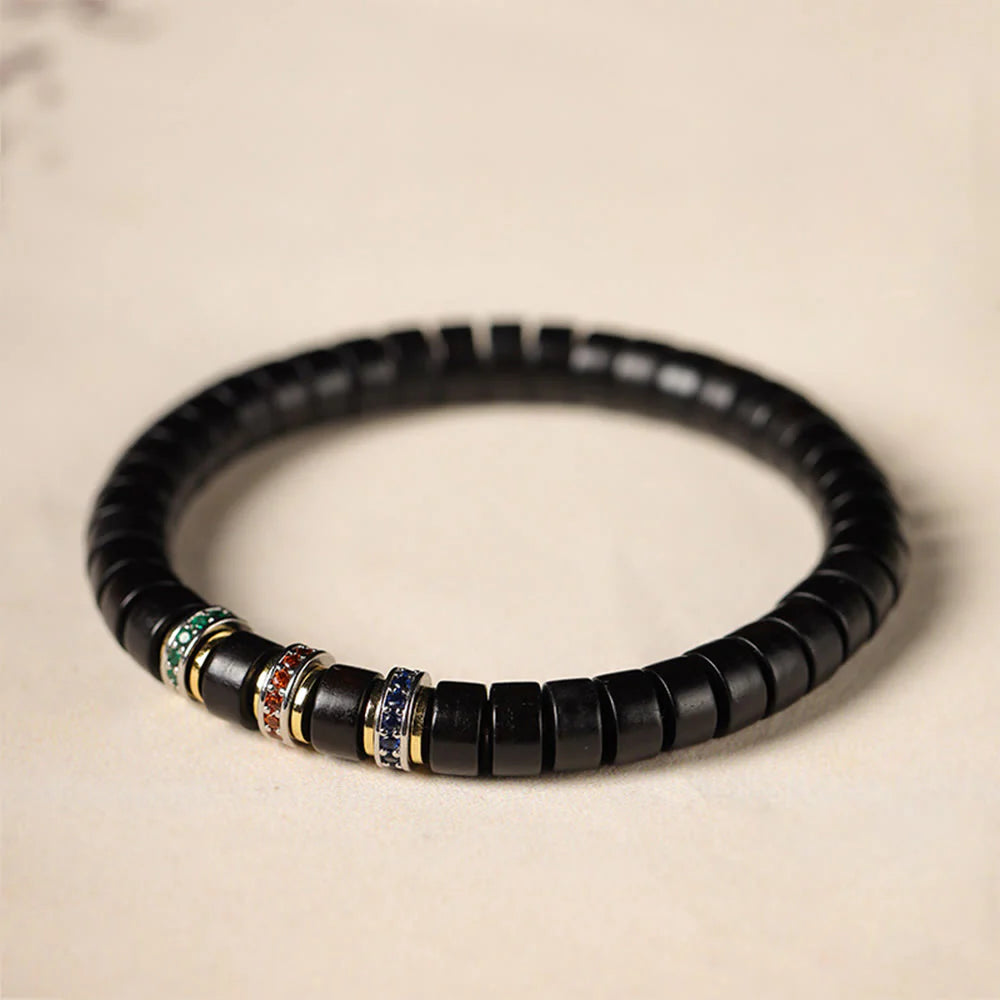 Buddha Stones Ebony Wood Small Leaf Red Sandalwood Zircon Peace Bracelet