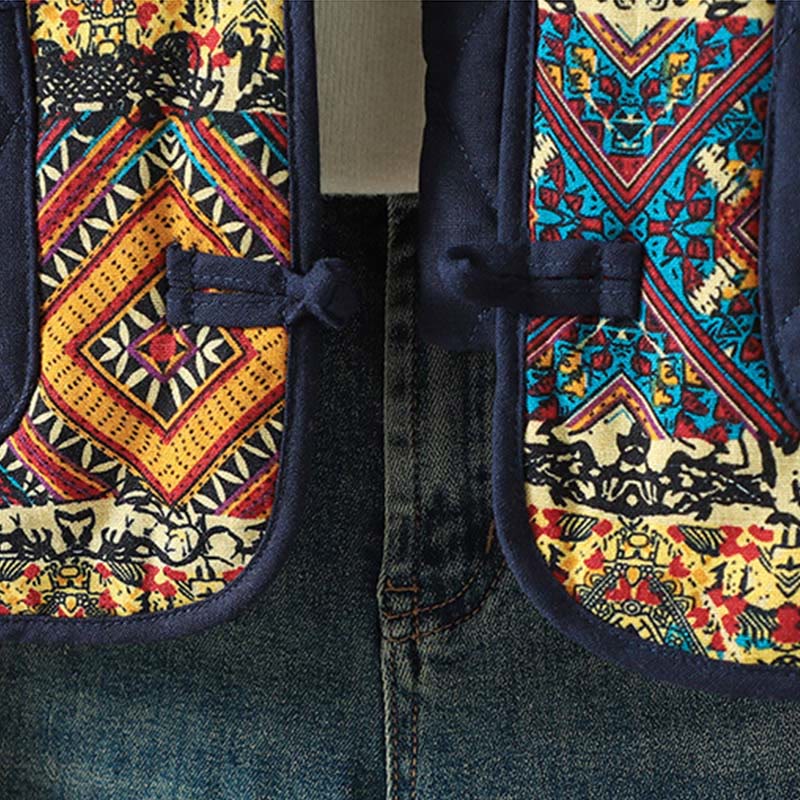 Buddha Stones Ethnic Frog-button Patchwork Women's Thickened Cotton Long Sleeve Jacket With Pockets