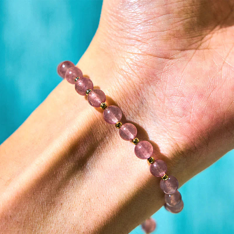 Buddha Stones Natural Strawberry Quartz Green Strawberry Quartz Butterfly Charm Love Bracelet