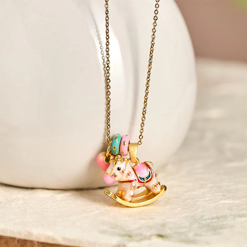 Buddha Stones Colorful Year Of The Horse 24k Gold Plated Copper Necklace Pendant