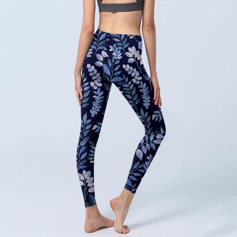 Buddha Stones Purple Leaves Print Gym Leggings Women's Yoga Pants