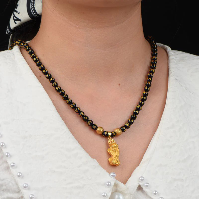 Buddha Stones FengShui Obsidian PiXiu Wealth Necklace