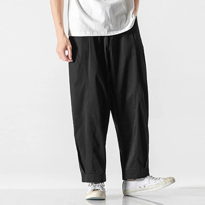 Buddha Stones Summer Solid Drawstring Ankle-Length Men's Cargo Harem Pants With Pockets