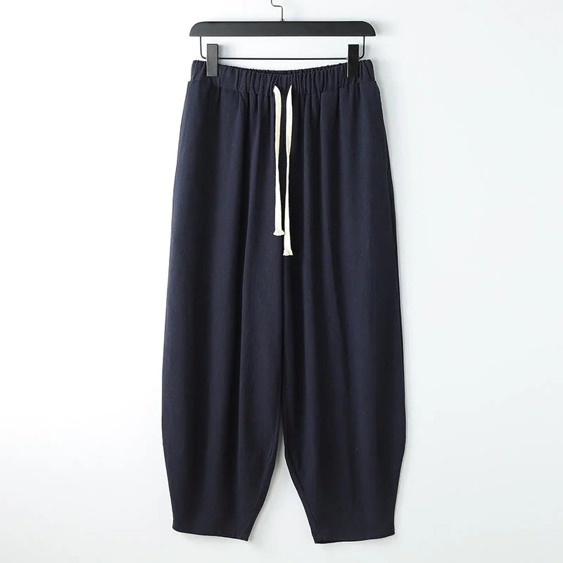 Buddha Stones Summer Solid Color Drawstring Ankle-Length Men's Harem Pants With Pockets