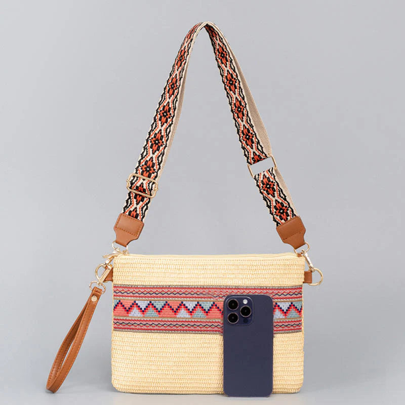 Buddha Stones Boho Colorful Geometry Straw Woven Crossbody Bag Shoulder Bag Handbag