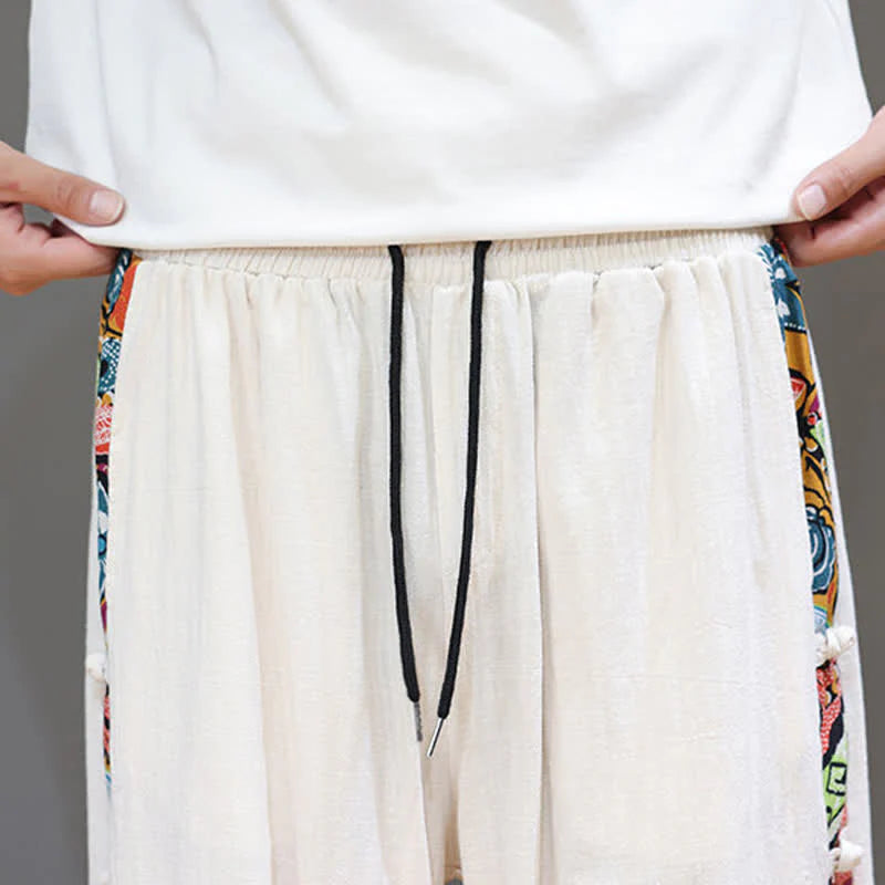 Buddha Stones Summer Tribal Side Stripe Drawstring Waist Men's Capri Tapered Pants With Pockets