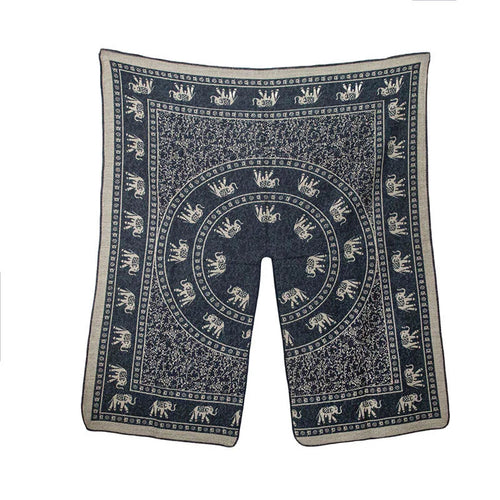 Buddha Stones Tibetan Jacquard Elephant Geometry Pattern Unisex Cozy Scarf Shawl