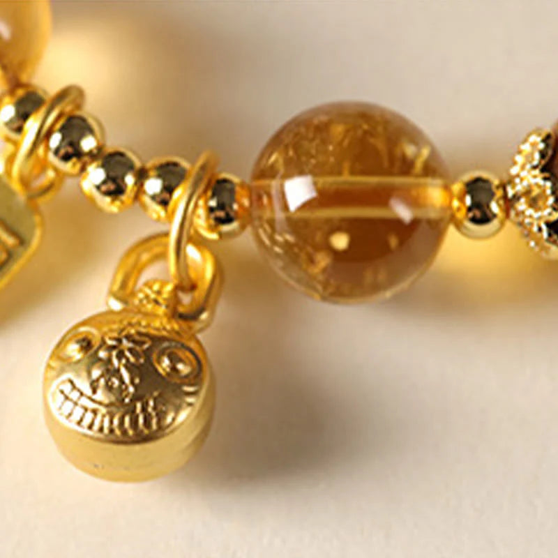 Buddha Stones Natural Citrine Fu Character Lucky Beast Prosperity Bracelet