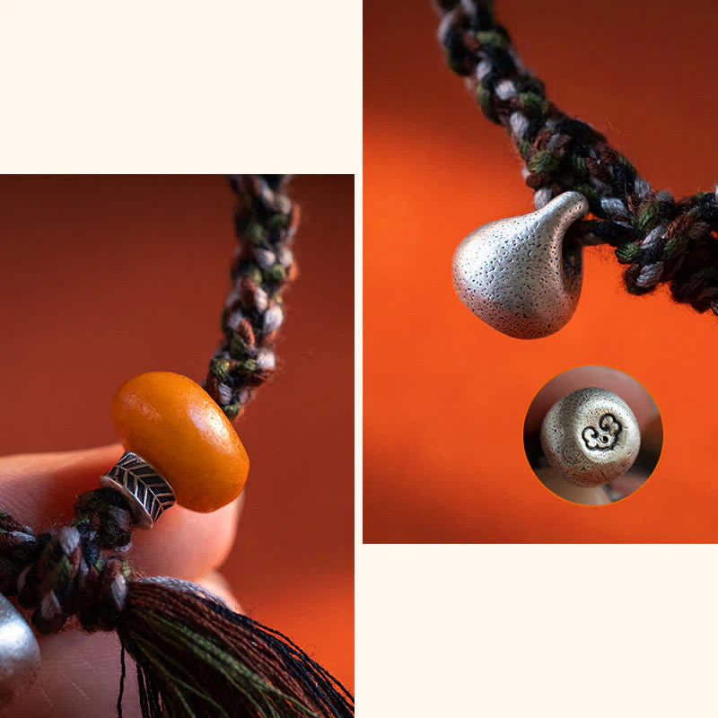 Buddha Stones 990 Sterling Silver Tibetan Handmade Amber Steelyard Weight Wish Protection Bracelet
