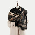Buddha Stones Fall Lotus Flowers Ocean Waves Pattern Soft Scarf Tassel Shawl