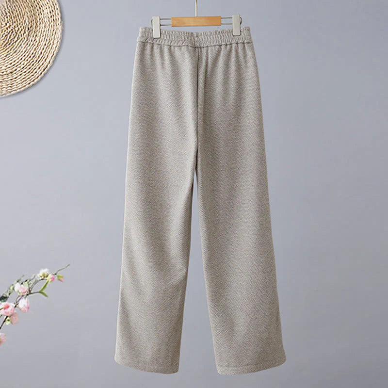 Buddha Stones Plain Color Blocking Cotton Thick Casual Women's Pants With Pockets