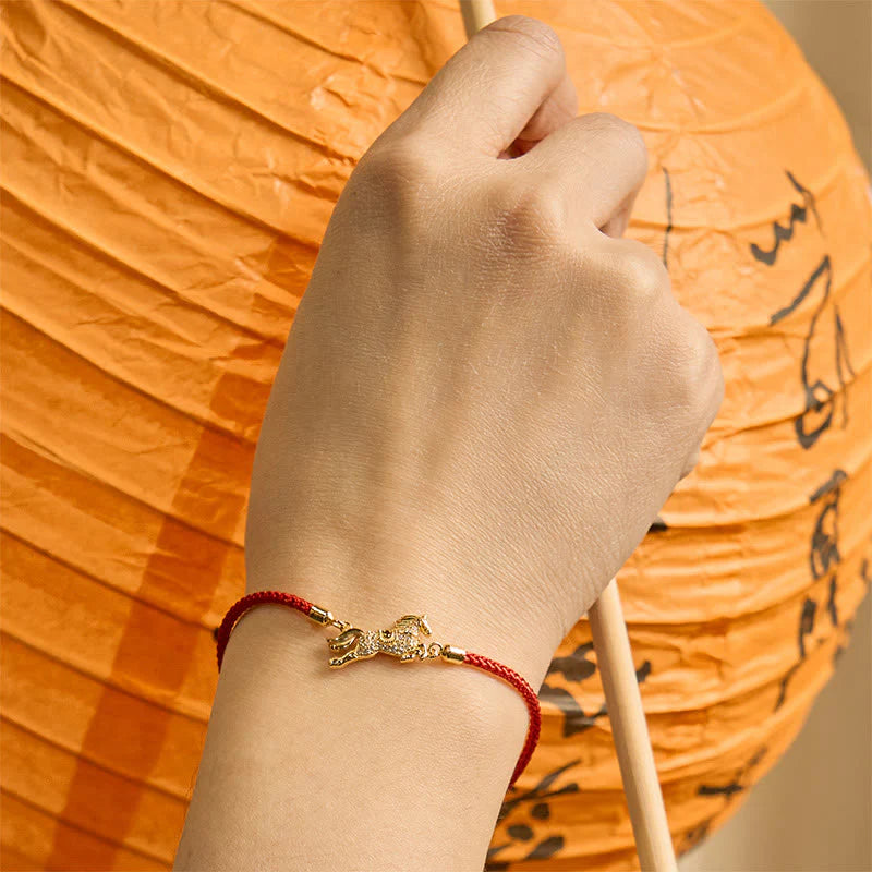 Buddha Stones Chinese Zodiac Year Of The Horse 925 Sterling Silver Golden Red String Luck Bracelet