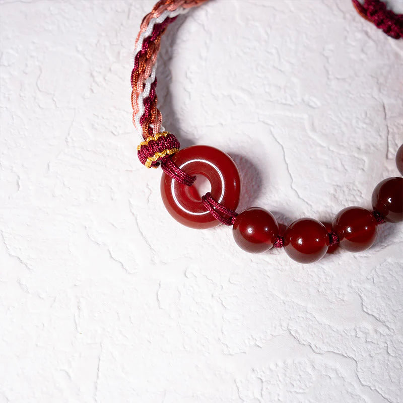 Buddha Stones Natural Red Agate Peace Buckle Logical Thinking Red Rope Bracelet