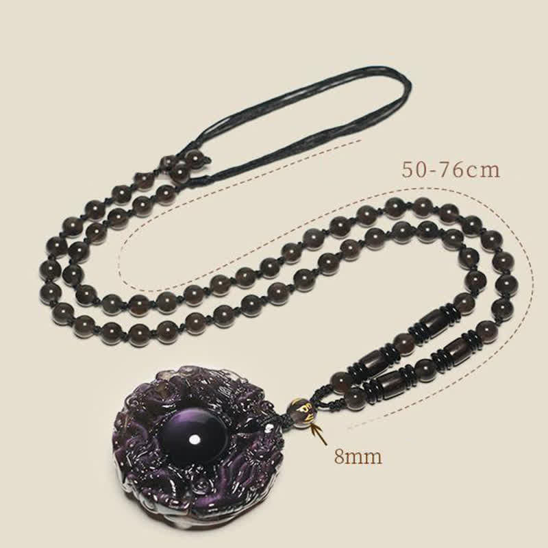 Buddha Stones Natural Gold Sheen Obsidian Rainbow Obsidian Dragon Strength Necklace Pendant (Extra 35% Off | USE CODE: FS35)