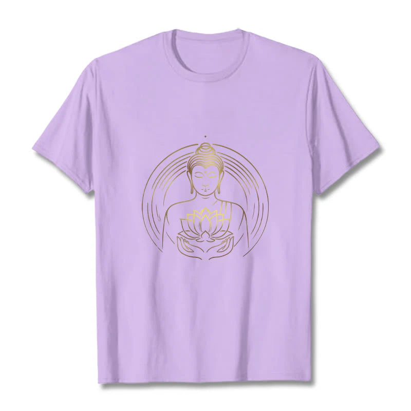 Buddha Stones Golden Buddha Holding A Lotus Flower Tee T-shirt