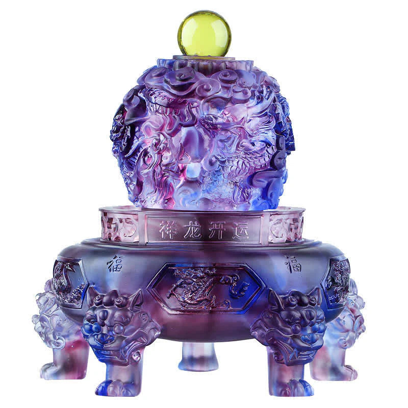 Buddha Stones Feng Shui Auspicious Dragon Handmade Liuli Crystal Rotatable Art Piece Luck Home Office Decoration