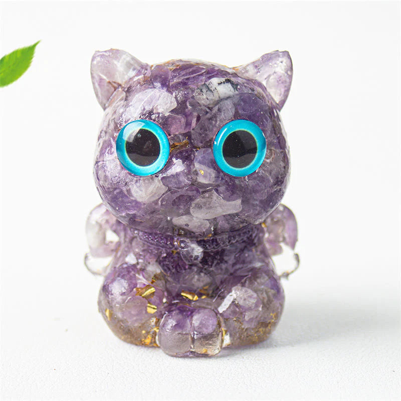 Buddha Stones Cute Cat Lazurite Lapis Lazuli Amethyst Black Obsidian Aquamarine Crystal Resin Positive Home Decoration
