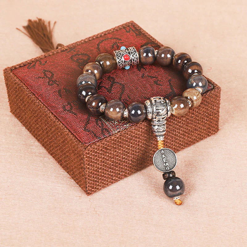 Buddha Stones Tibet Om Mani Padme Hum Prayer Wheel Dorje Vajra Engraved Glass Bead Wisdom Bracelet (Extra 35% Off | USE CODE: FS35)