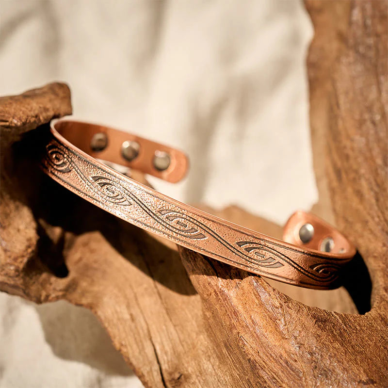 Buddha Stones Spiral Pattern Copper Balance Open Adjustable Cuff Bracelet Bangle