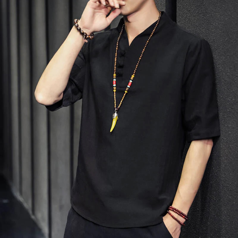 Buddha Stones Casual Summer Half Sleeve Shirt Cotton Men Clothing