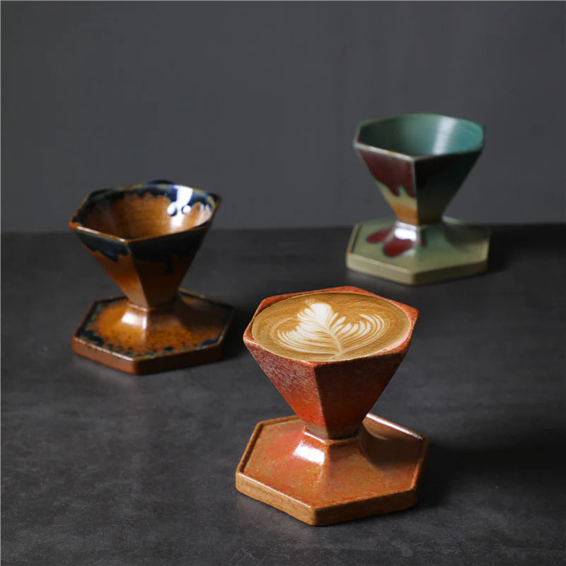 Buddha Stones Hexagon Design Ceramic Tea Coffee Mug Coffee Cup With Base 170ml
