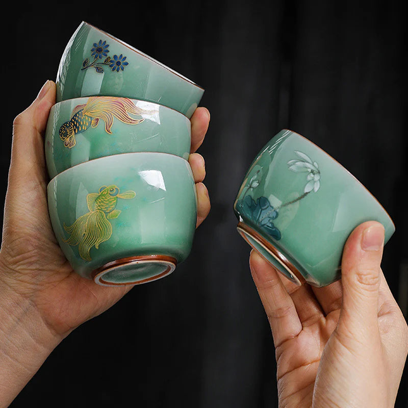 Buddha Stones Butterfly Goldfish Lotus Koi Fish Ceramic Teacup Kung Fu Tea Cup 120ml (Extra 35% Off | USE CODE: FS35)