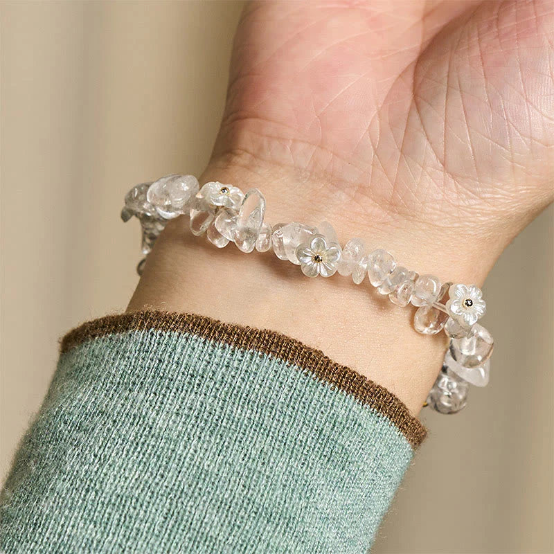 Buddha Stones Irregular Crystal Flower Design Amethyst White Crystal Balance Bracelet