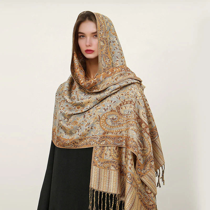 Buddha Stones Ethnic Daily Tibetan Paisley Pattern Tassel Cozy Scarf Shawl