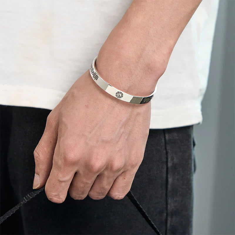 Buddha Stones Bagua mantra Symbol Copper Plated Silver Wealth Bracelet Bangle