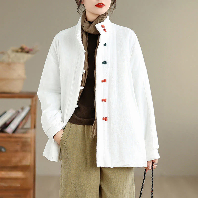 Buddha Stones Women's Winter Chinese Frog-Button Long Sleeve Cotton Thicken Jacket With Pockets