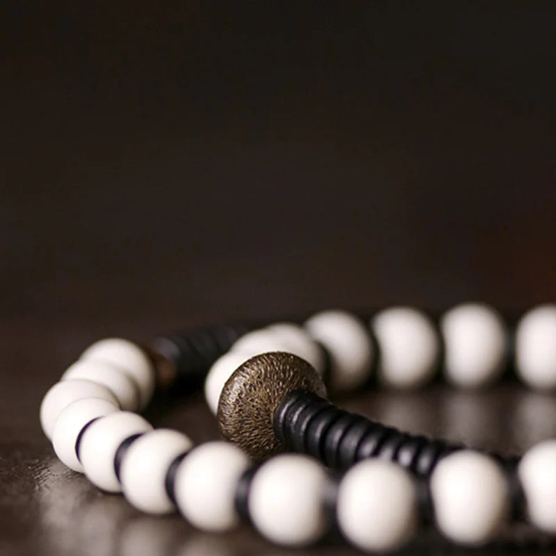 Buddha Stones Bone Beads Ebony Wood Copper Strength Couple Bracelet