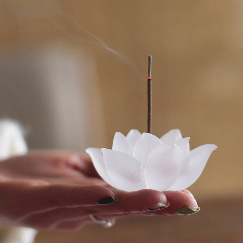 Buddha Stones Mini Lotus Liuli Crystal Healing Meditation Stick Incense Burner